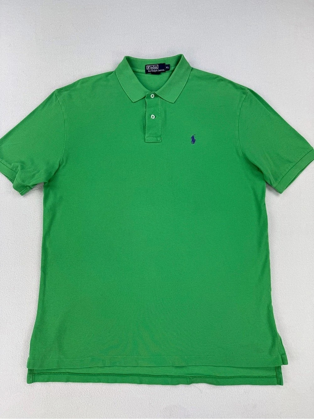 Vintage Polo Ralph Lauren Mens Kelly Green Knit Polo Shirt Blue Pony Size XL